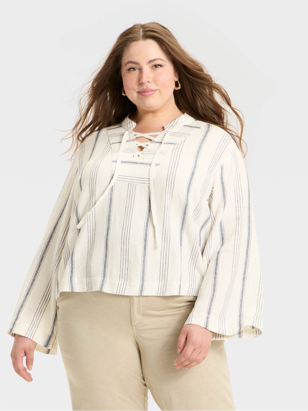 Universal Thread Long Bell Sleeve Tie Front Pop over blouse